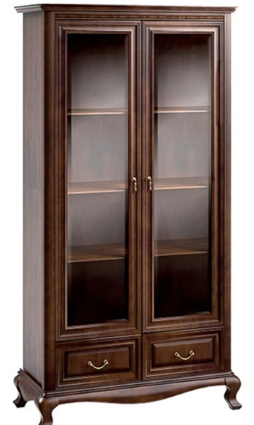 Casa Padrino Luxus Jugendstil Vitrinenschrank Dunkelbraun 116,8 x 46,1 x H. 206,6 cm - Wohnzimmerschrank mit 2 Glastüren und 2 Schubladen - Wohnzimmermöbel