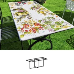 Casa Padrino Luxus Jugendstil Gartentisch Blumenstrauß 180 × 90 cm - Rechteckiger Esstisch aus handbemaltem Lavastein - Gastronomie Möbel - Made in Italy