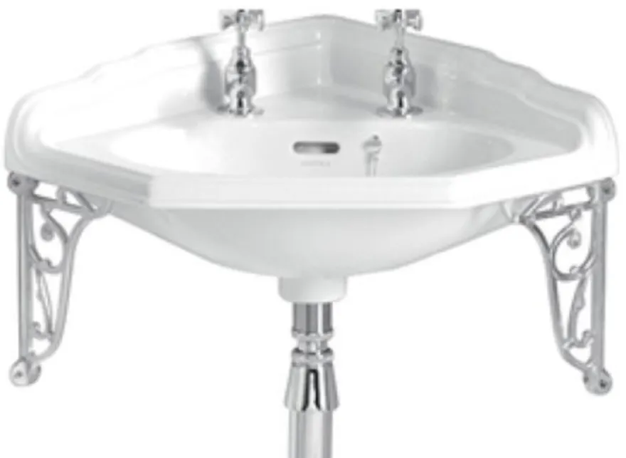 Casa Padrino Luxus Jugendstil Eckwaschbecken Weiß / Silber 63,5 x 49,5 x H. 23 cm - Porzellan 2-Loch Waschbecken mit Wandhalterung - Badezimmer Möbel