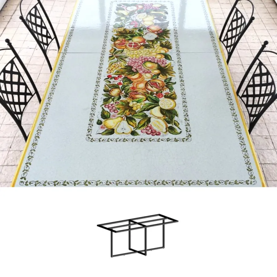 Casa Padrino Luxus Jugendstil Gartentisch Früchtegirlande 250 × 100 cm - Rechteckiger Esstisch aus handbemaltem Lavastein - Gastronomie Möbel - Made in Italy