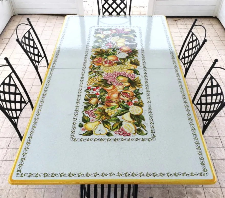 Casa Padrino Luxus Jugendstil Gartentisch Früchtegirlande 250 × 100 cm - Rechteckiger Esstisch aus handbemaltem Lavastein - Gastronomie Möbel - Made in Italy