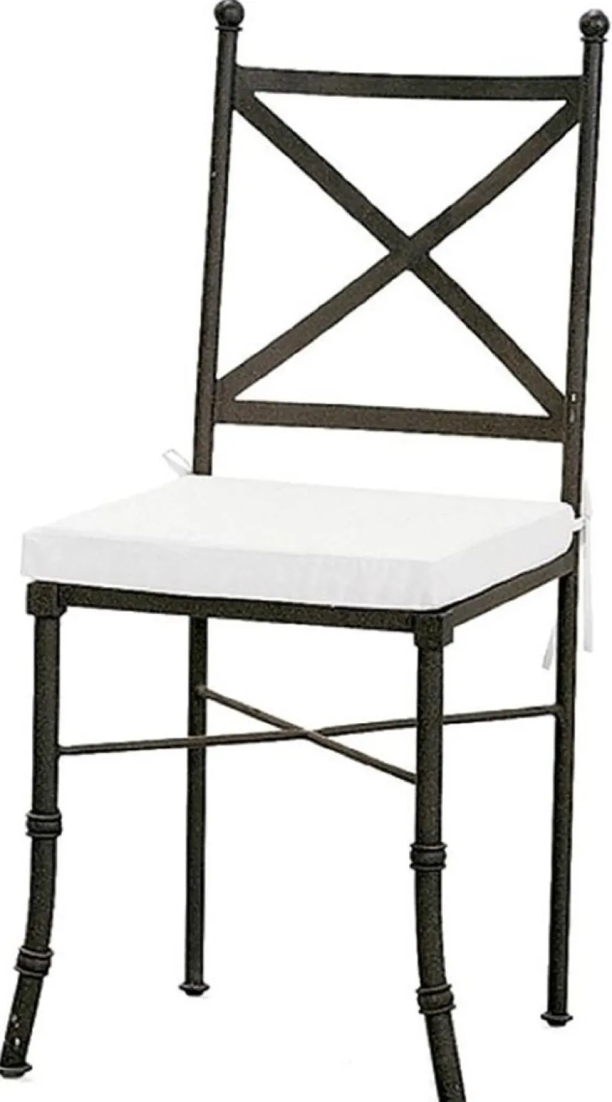 Casa Padrino Luxus Jugendstil Gartenstuhl mit Sitzkissen Schwarz / Weiß 40 x 44 x H. 99 cm - Handgeschmiedeter Esszimmer Stuhl - Esszimmer Garten Terrassen Möbel