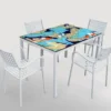 Casa Padrino Luxus Jugendstil Gartentisch Abstrakt Blau 140 × 80 cm - Rechteckiger Esstisch aus handbemaltem Lavastein - Gastronomie Möbel - Made in Italy