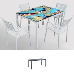 Casa Padrino Luxus Jugendstil Gartentisch Abstrakt Blau 140 × 80 cm - Rechteckiger Esstisch aus handbemaltem Lavastein - Gastronomie Möbel - Made in Italy