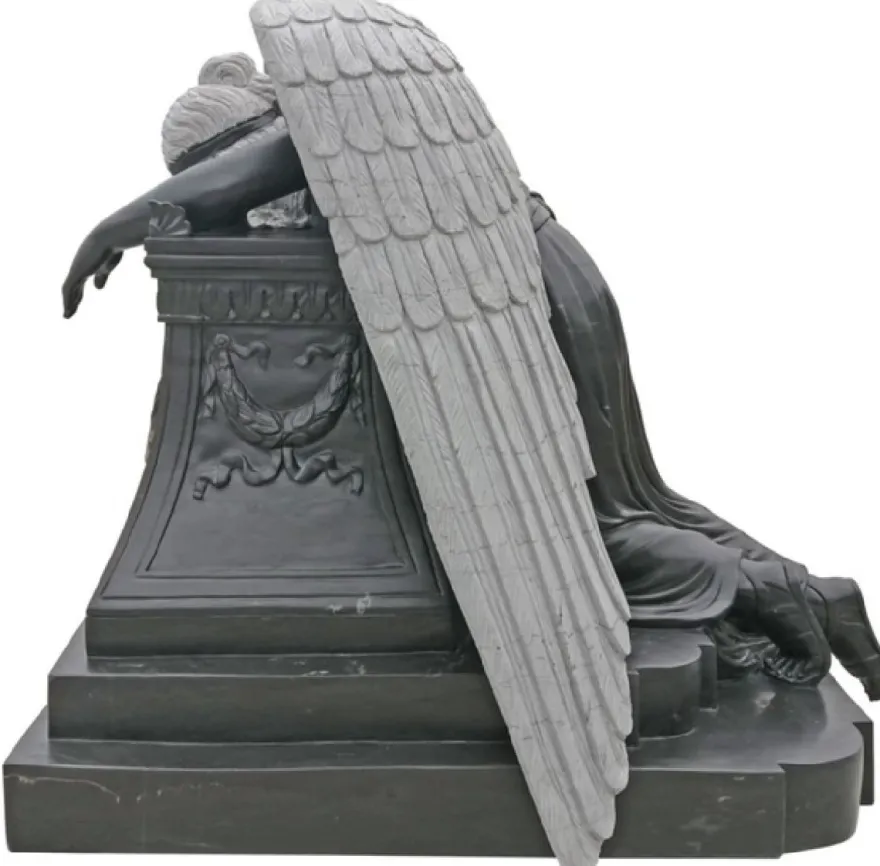 Casa Padrino Luxus Jugendstil Deko Stein Skulptur Engel Schwarz / Grau H. 125 cm - Prunkvolle Garten Stein Deko Figur - Barock & Jugendstil Garten Deko Stein Skulpturen - Edel & Prunkvoll