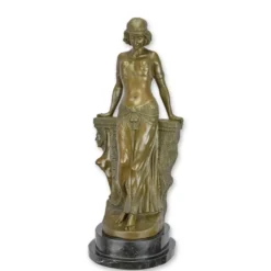Casa Padrino Luxus Jugendstil Bronzefigur Orientalische Tänzerin Bronze / Schwarz 22,9 x 21,5 x H. 57 cm - Bronze Skulptur mit Marmorsockel - Barock & Jugendstil Deko