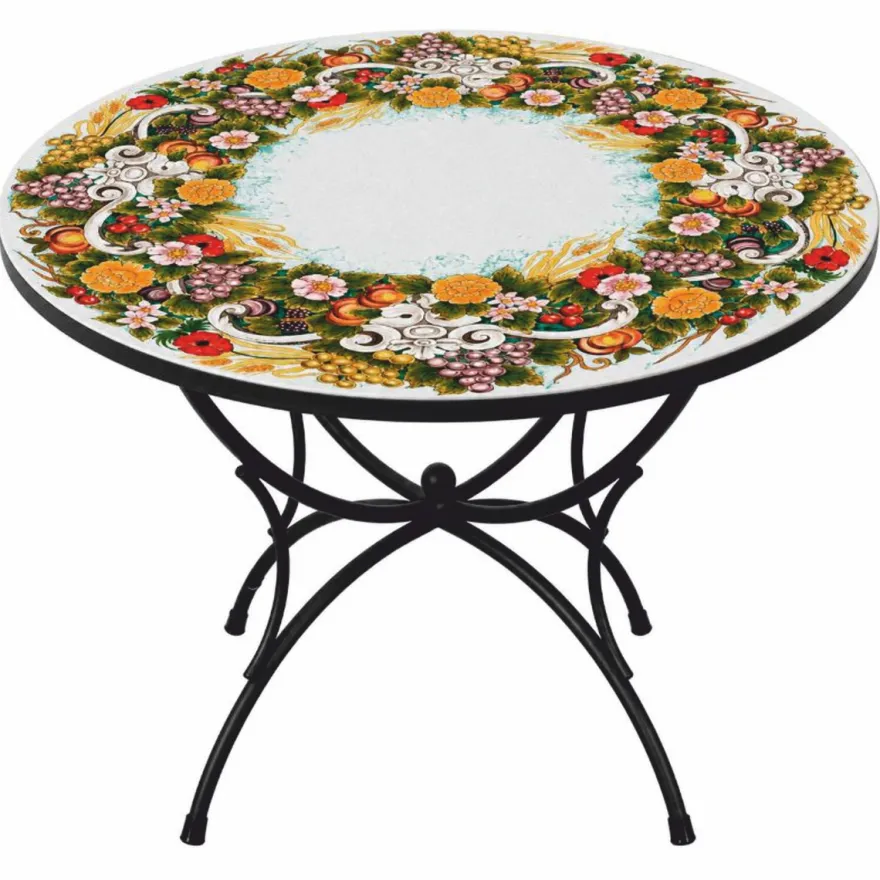 Casa Padrino Luxus Jugendstil Garten Esstisch Weiß / Bunt / Schwarz Ø 120 cm - Gastronomie & Garten Möbel - Made in Italy