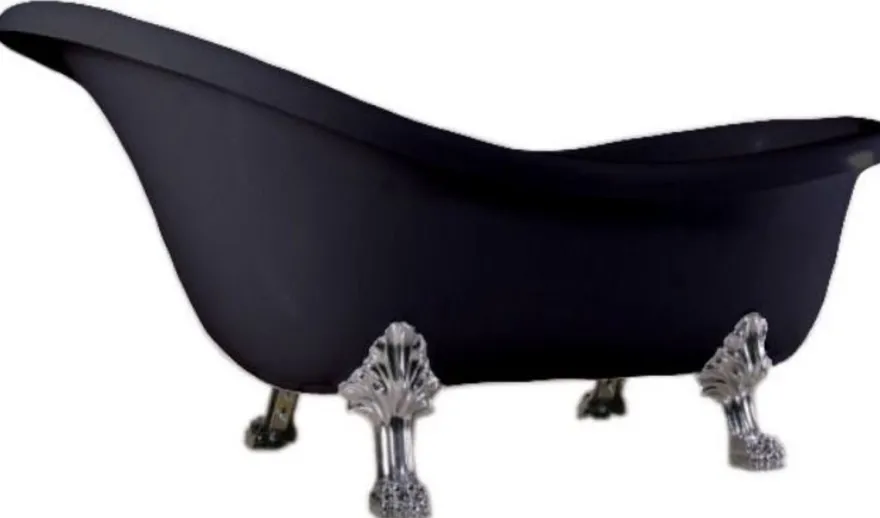 Casa Padrino Luxus Jugendstil Badewanne Schwarz / Silber 174 x 83 x H. 81 cm - Freistehende Retro Badewanne mit Löwenfüßen - Retro Badezimmer Möbel