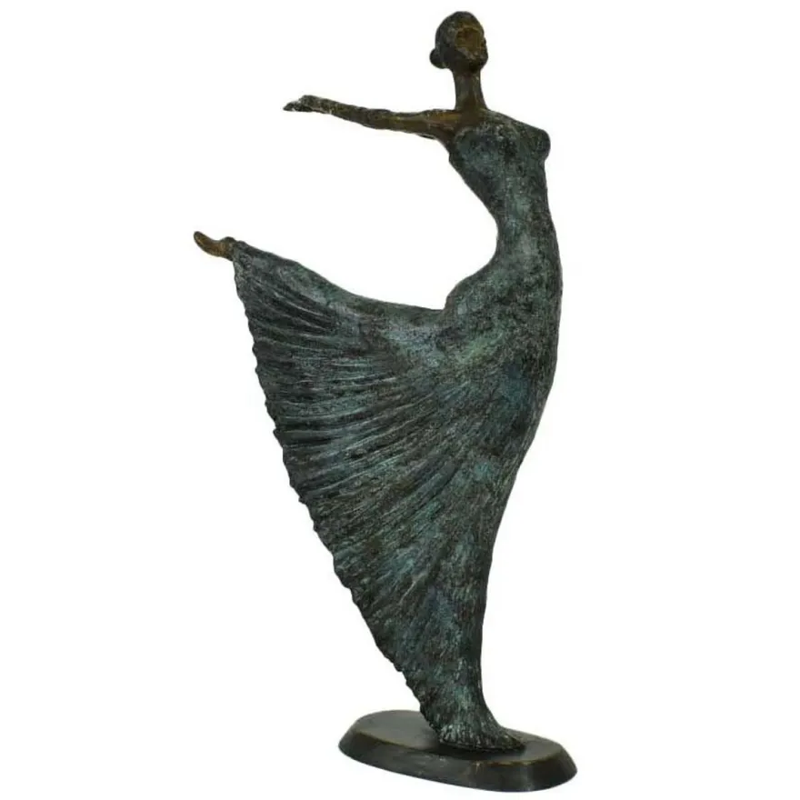 Casa Padrino Luxus Jugendstil Bronze Skulptur Tänzerin Antikgrün Bronze auf Marmorsockel H 63 cm - Bronzefigur - Dekofigur - Deko Accessoires