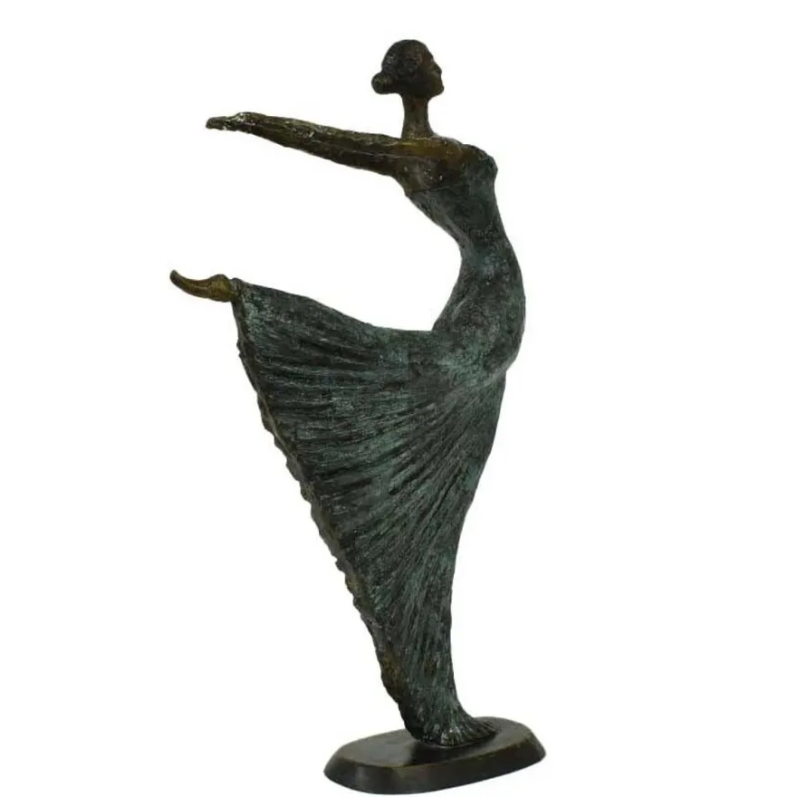 Casa Padrino Luxus Jugendstil Bronze Skulptur Tänzerin Antikgrün Bronze auf Marmorsockel H 63 cm - Bronzefigur - Dekofigur - Deko Accessoires