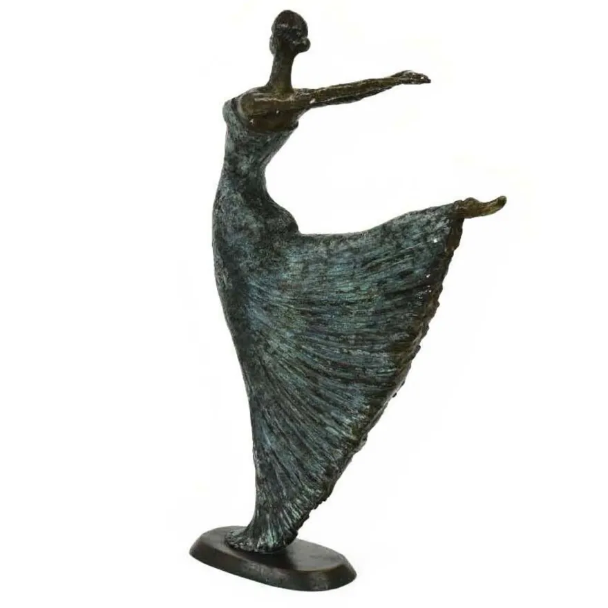 Casa Padrino Luxus Jugendstil Bronze Skulptur Tänzerin Antikgrün Bronze auf Marmorsockel H 63 cm - Bronzefigur - Dekofigur - Deko Accessoires