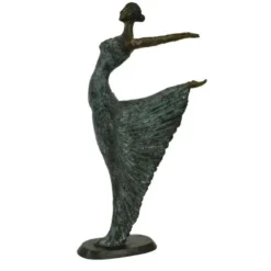 Casa Padrino Luxus Jugendstil Bronze Skulptur Tänzerin Antikgrün Bronze auf Marmorsockel H 63 cm - Bronzefigur - Dekofigur - Deko Accessoires