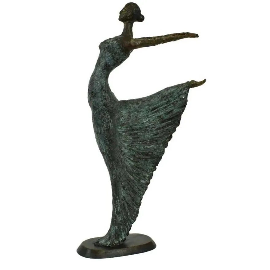 Casa Padrino Luxus Jugendstil Bronze Skulptur Tänzerin Antikgrün Bronze auf Marmorsockel H 63 cm - Bronzefigur - Dekofigur - Deko Accessoires