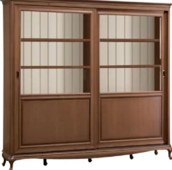 Casa Padrino Luxus Jugendstil Bücherschrank Braun / Cremefarben 222,9 x 46,1 x H. 196,6 cm - Massivholz Schrank mit 2 Schiebetüren - Wohnzimmerschrank - Büroschrank - Barock & Jugendstil Möbel