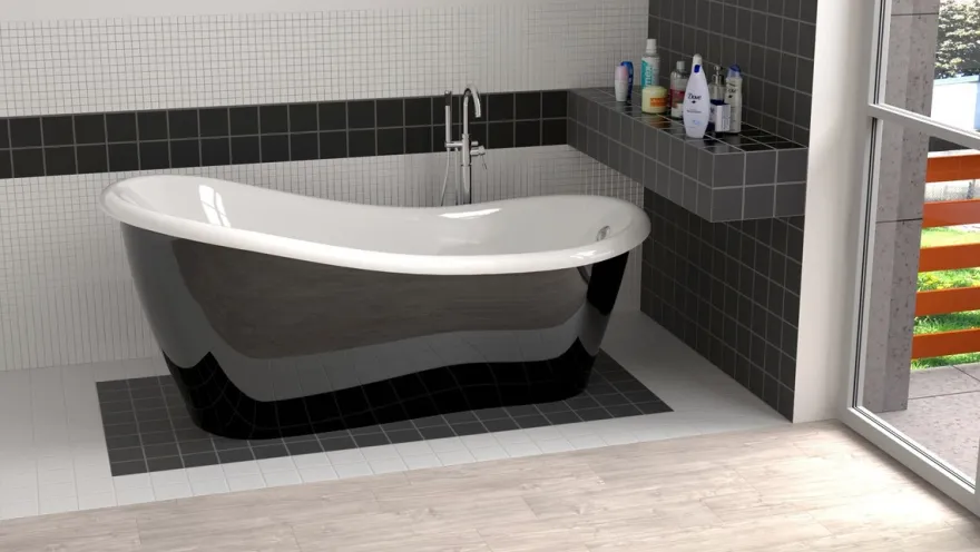 Casa Padrino Luxus Jugendstil Badewanne Schwarz / Weiß 170 x 80 x H. 70,5 cm - Freistehende Retro Antik Badewanne - Badezimmer Möbel