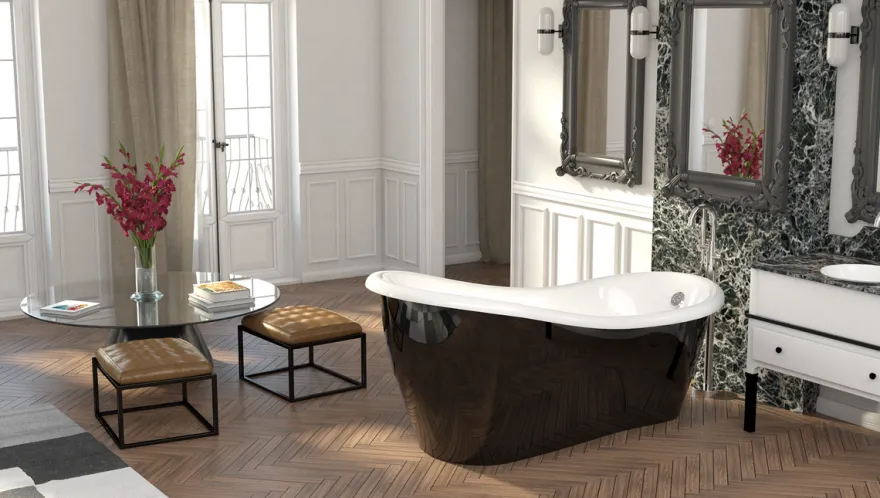 Casa Padrino Luxus Jugendstil Badewanne Schwarz / Weiß 170 x 80 x H. 70,5 cm - Freistehende Retro Antik Badewanne - Badezimmer Möbel
