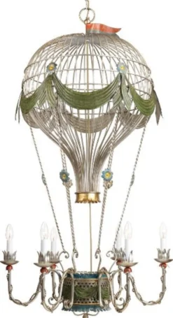 Casa Padrino Luxus Jugendstil Kronleuchter Heißluftballon Silber / Mehrfarbig Ø 70 x H. 140 cm - Barock & Jugendstil Wohnzimmer Kronleuchter