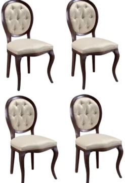Casa Padrino Luxus Jugendstil Chesterfield Esszimmer Set Dunkelbraun / Cremefarben 51 x 44 x H. 99 cm - 4 Esszimmerstühle - Esszimmermöbel