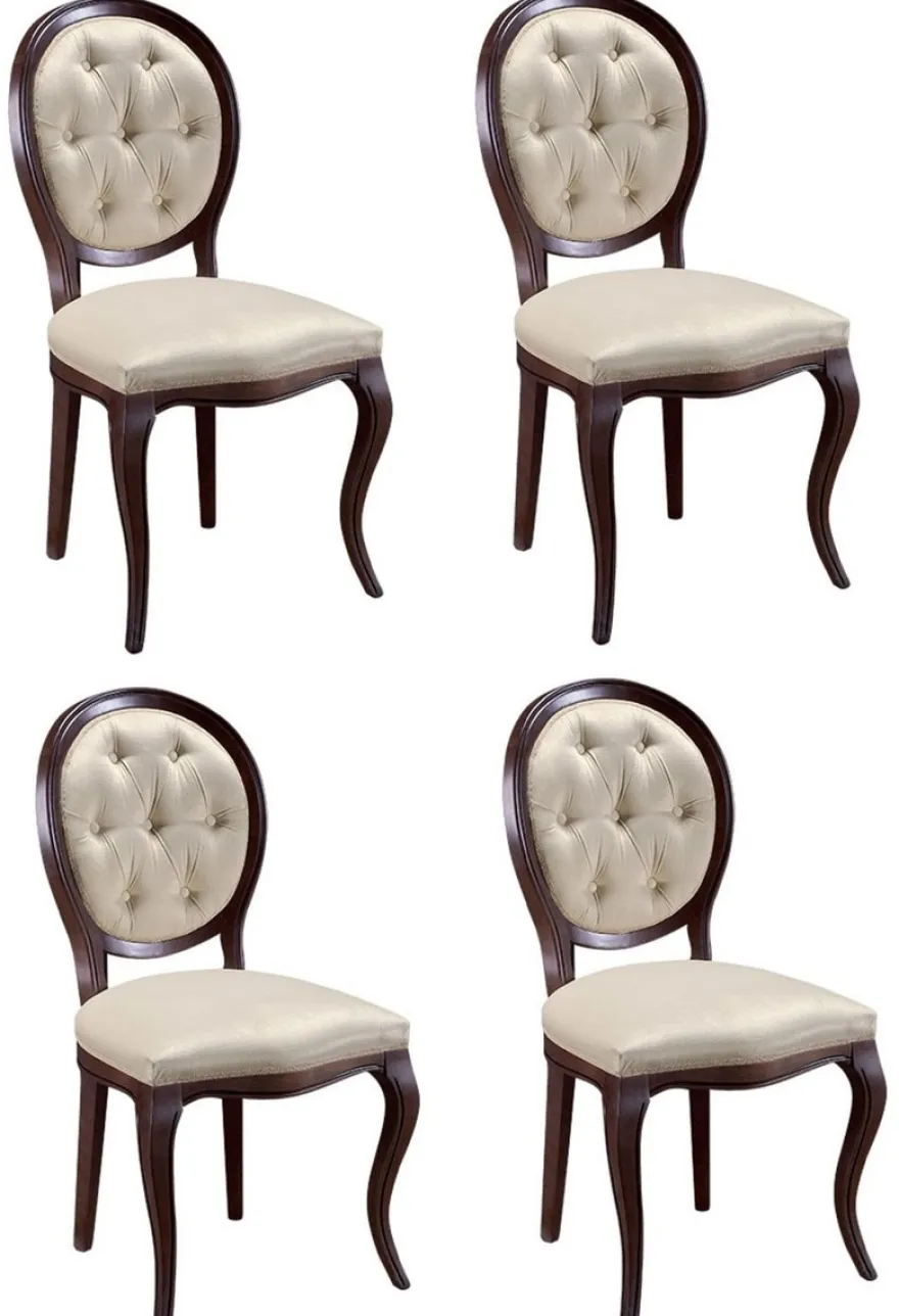 Casa Padrino Luxus Jugendstil Chesterfield Esszimmer Set Dunkelbraun / Cremefarben 51 x 44 x H. 99 cm - 4 Esszimmerstühle - Esszimmermöbel