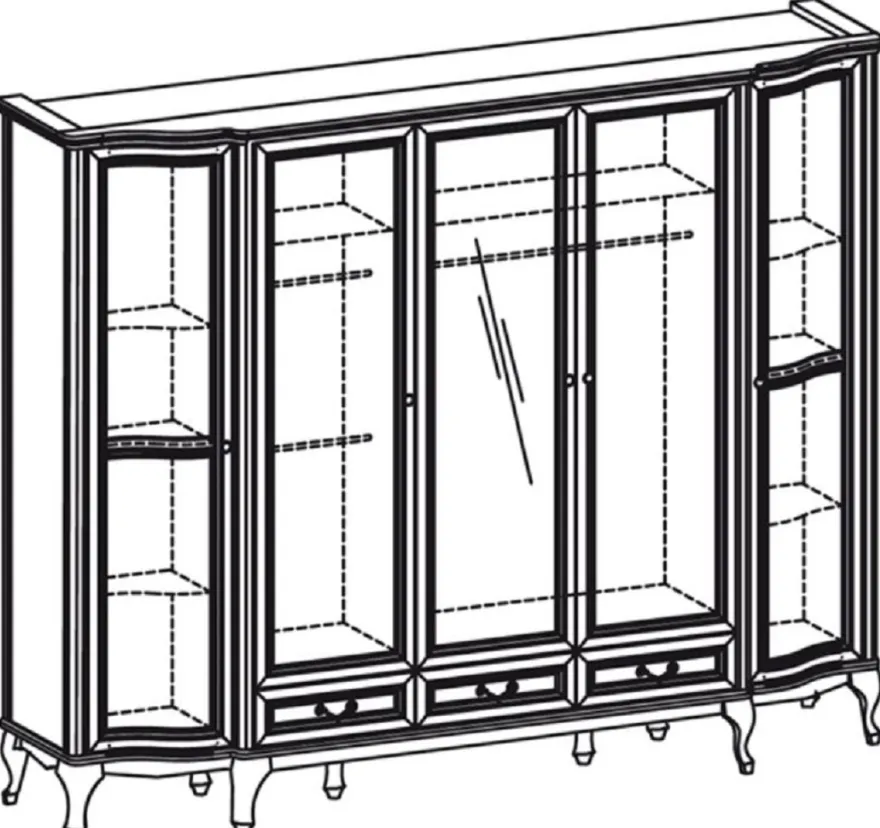 Casa Padrino Luxus Jugendstil Schlafzimmerschrank Dunkelbraun 256,8 x 63,5 x H. 206 cm - Massivholz Kleiderschrank mit 5 Türen und 3 Schubladen - Barock & Jugendstil Schlafzimmer Möbel