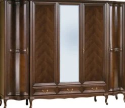 Casa Padrino Luxus Jugendstil Schlafzimmerschrank Dunkelbraun 256,8 x 63,5 x H. 206 cm - Massivholz Kleiderschrank mit 5 Türen und 3 Schubladen - Barock & Jugendstil Schlafzimmer Möbel
