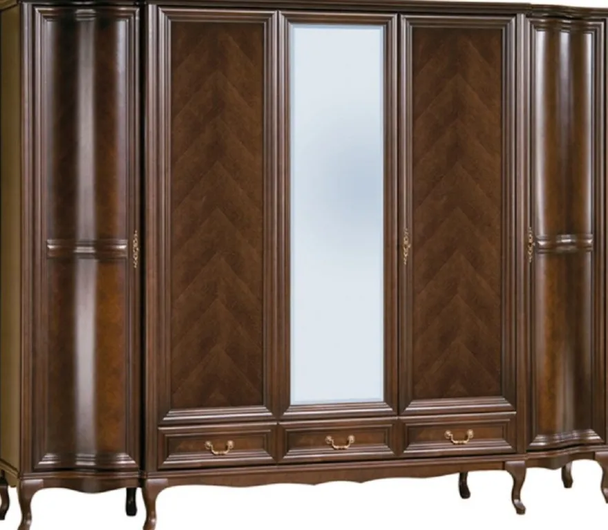 Casa Padrino Luxus Jugendstil Schlafzimmerschrank Dunkelbraun 256,8 x 63,5 x H. 206 cm - Massivholz Kleiderschrank mit 5 Türen und 3 Schubladen - Barock & Jugendstil Schlafzimmer Möbel