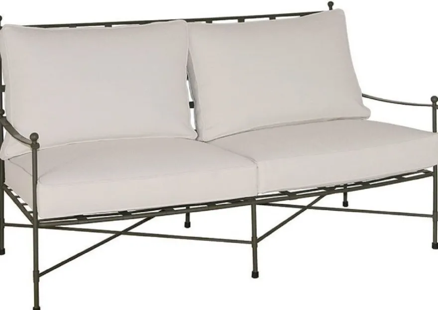 Casa Padrino Luxus Jugendstil Sofa Braun / Weiß 162 x 87 x H. 102 cm - Handgeschmiedetes Schmiedeeisen Sofa mit Kissen - Wohnzimmer Sofa - Garten Sofa - Terrassen Sofa - Luxus Qualität