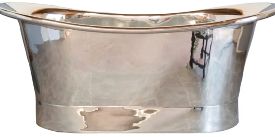 Casa Padrino Luxus Jugendstil Kupfer Badewanne Silber Verchromt 170 x 71 x H. 71 cm - Freistehende Retro Badewanne - Rustikale Kupfer Badezimmer Möbel