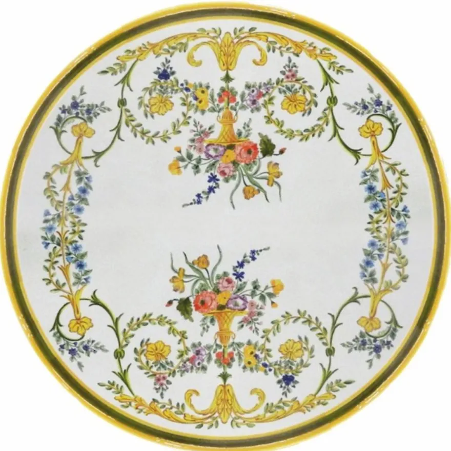 Casa Padrino Luxus Jugendstil Esstisch Weiß / Gelb / Bunt / Schwarz Ø 140 cm - Runder Gartentisch - Gastronomie & Garten Möbel - Made in Italy