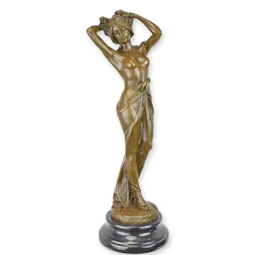 Casa Padrino Luxus Jugendstil Bronzefigur Halbakt mit Blüten im Haar Bronze / Schwarz 13,6 x 11,8 x H. 37,7 cm - Bronze Skulptur mit Marmorsockel - Jugendstil Deko Figur - Frauen Skulptur