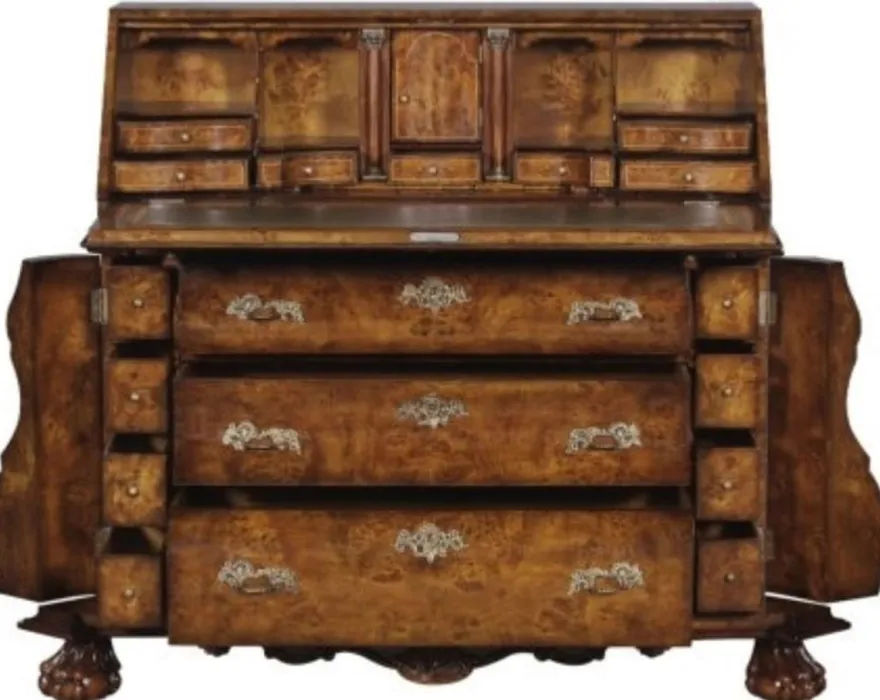 Casa Padrino Luxus Jugendstil Schreibkommode mit 18 Schubladen Braun / Silber 100 x 53 x H. 120 cm - Luxus Qualität