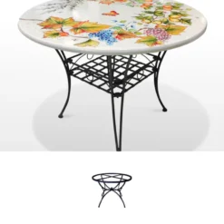 Casa Padrino Luxus Jugendstil Gartentisch Weinlaub Ø 110 cm - Runder Esstisch aus handbemaltem Lavastein - Gastronomie Möbel - Made in Italy