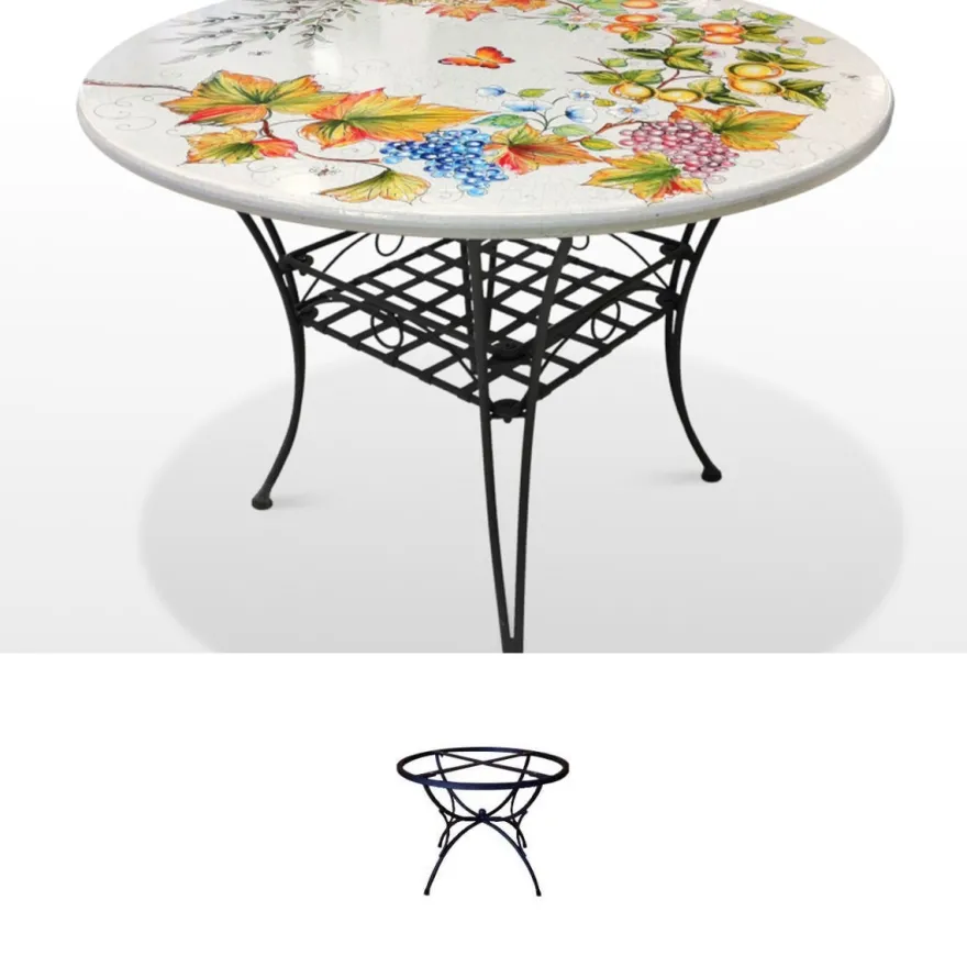 Casa Padrino Luxus Jugendstil Gartentisch Weinlaub Ø 110 cm - Runder Esstisch aus handbemaltem Lavastein - Gastronomie Möbel - Made in Italy