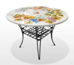 Casa Padrino Luxus Jugendstil Gartentisch Weinlaub Ø 110 cm - Runder Esstisch aus handbemaltem Lavastein - Gastronomie Möbel - Made in Italy