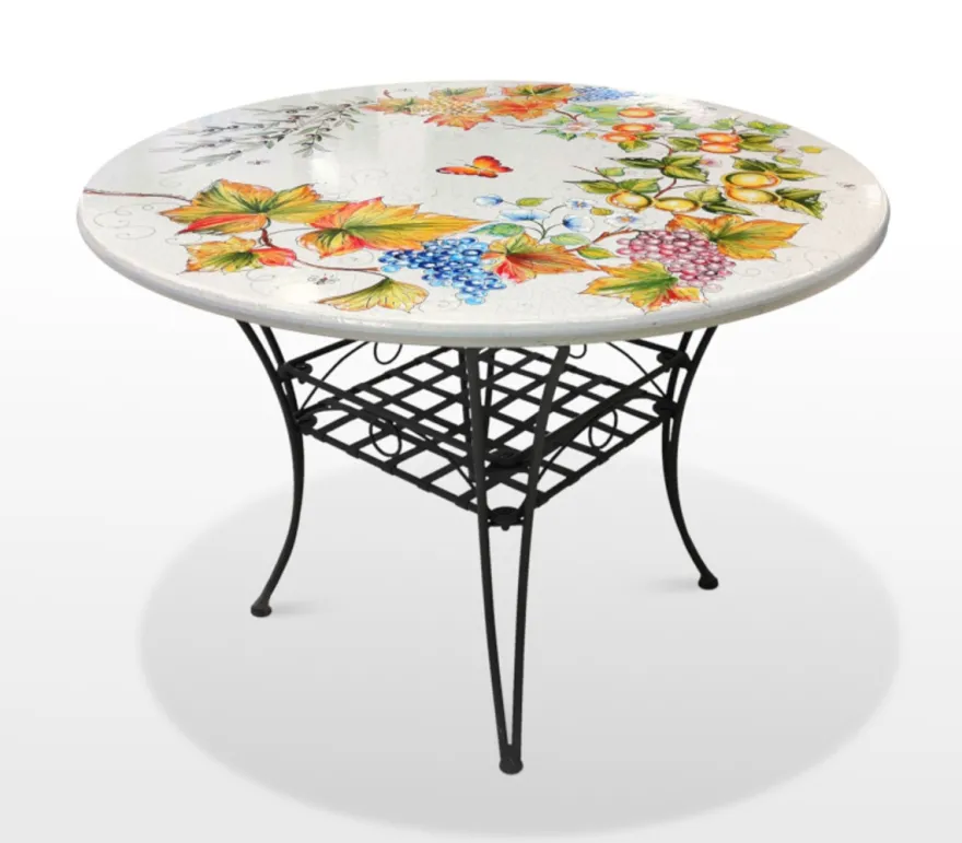 Casa Padrino Luxus Jugendstil Gartentisch Weinlaub Ø 110 cm - Runder Esstisch aus handbemaltem Lavastein - Gastronomie Möbel - Made in Italy