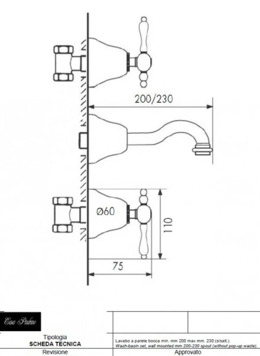 Casa Padrino Luxus Jugendstil Waschtisch Einhebelmischer Wandmontage Chrom Serie Milano 200-230 mm