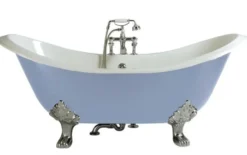 Casa Padrino Luxus Jugendstil Gusseisen Badewanne Hellblau / Weiß / Silber 180 x 77 x H. 79 cm - Gebogene freistehende Badewanne - Barock & Jugendstil Badezimmer Möbel