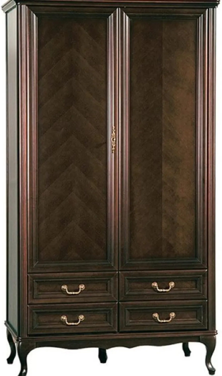 Casa Padrino Luxus Jugendstil Schlafzimmerschrank Dunkelbraun 114,5 x 60 x H. 206 cm - Massivholz Kleiderschrank mit 2 Türen und 4 Schubladen - Barock & Jugendstil Schlafzimmer Möbel