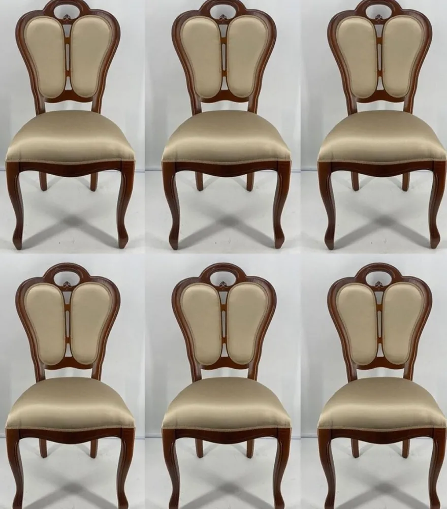 Casa Padrino Luxus Jugendstil Esszimmerstuhl 6er Set Gold / Braun 48 x 43 x H. 104,5 cm - Gepolsterte Massivholz Stühle - Jugendstil Esszimmermöbel