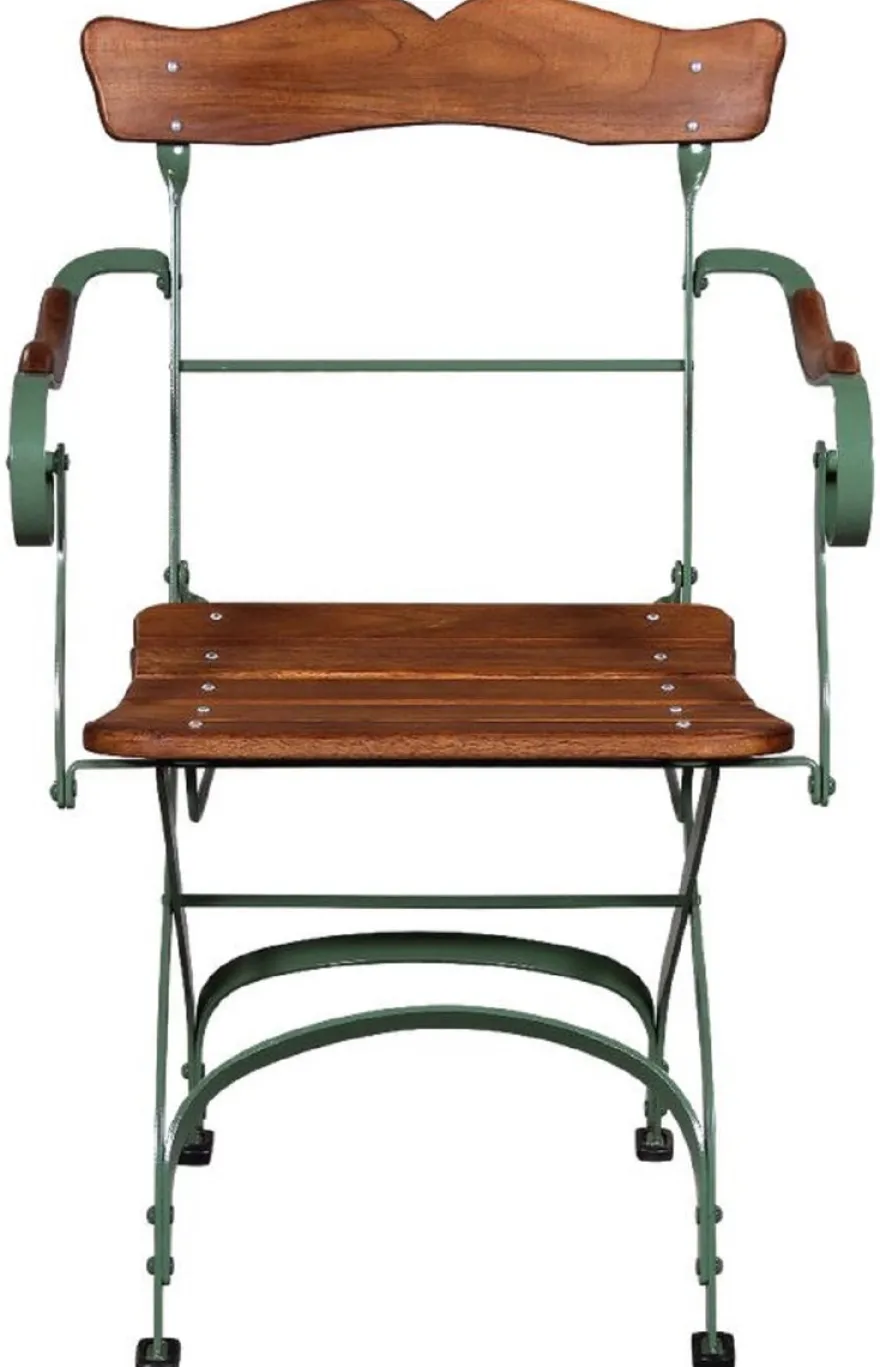 Casa Padrino Luxus Jugendstil Gartenstuhl mit Armlehnen Braun / Grün 57 x 50 x H. 92 cm - Garten & Terrassen Stuhl - Jugendstil Garten & Terrassen Möbel