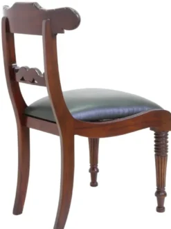 Casa Padrino Luxus Jugendstil Mahagoni Esszimmer Stuhl mit Echtleder Dunkelbraun / Grün 52 x 58 x H. 90 cm - Massivholz Leder Küchen Stuhl - Barock & Jugendstil Esszimmer Möbel