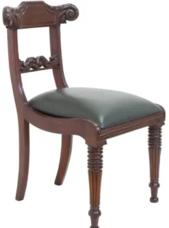 Casa Padrino Luxus Jugendstil Mahagoni Esszimmer Stuhl mit Echtleder Dunkelbraun / Grün 52 x 58 x H. 90 cm - Massivholz Leder Küchen Stuhl - Barock & Jugendstil Esszimmer Möbel