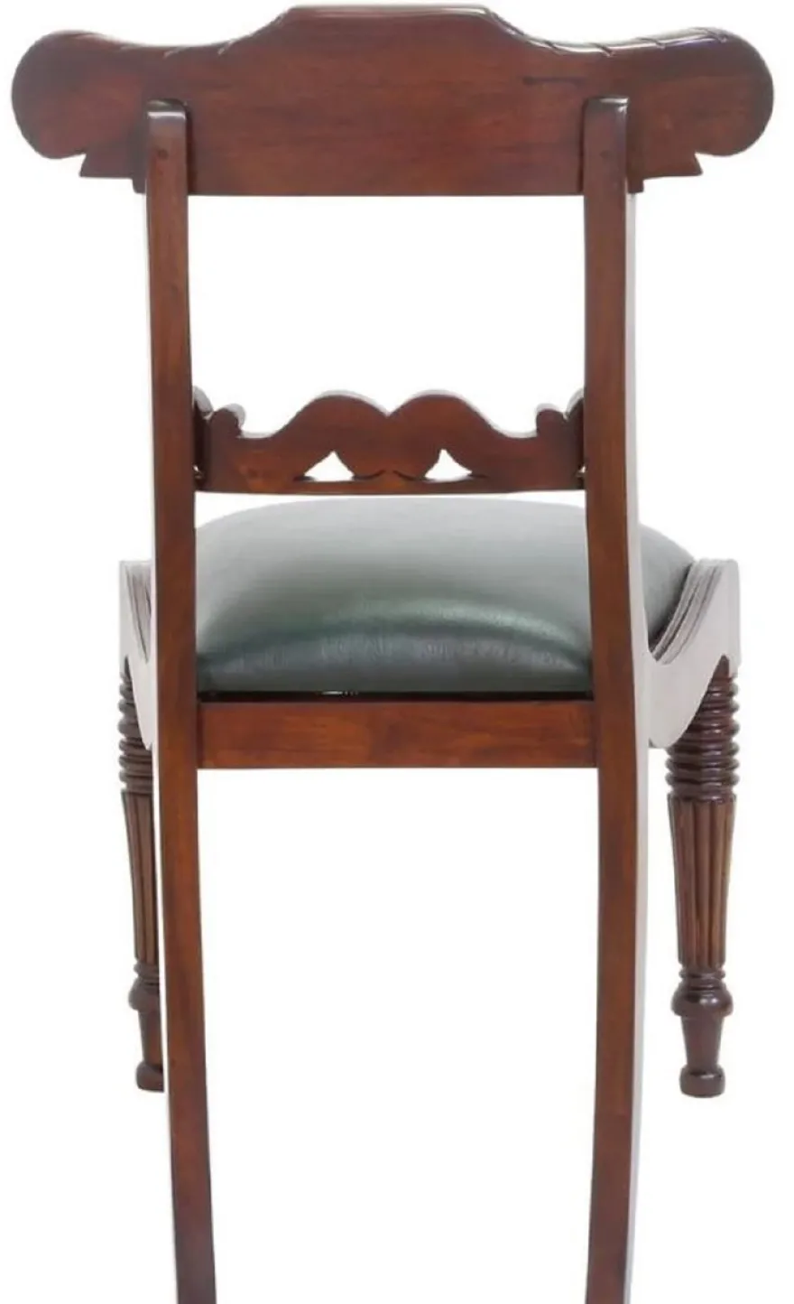 Casa Padrino Luxus Jugendstil Mahagoni Esszimmer Stuhl mit Echtleder Dunkelbraun / Grün 52 x 58 x H. 90 cm - Massivholz Leder Küchen Stuhl - Barock & Jugendstil Esszimmer Möbel