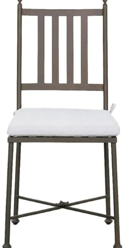 Casa Padrino Luxus Jugendstil Gartenstuhl mit Sitzkissen Braun / Weiß 42 x 45 x H. 103 cm - Handgeschmiedeter Esszimmer Stuhl - Esszimmer Garten Terrassen Möbel