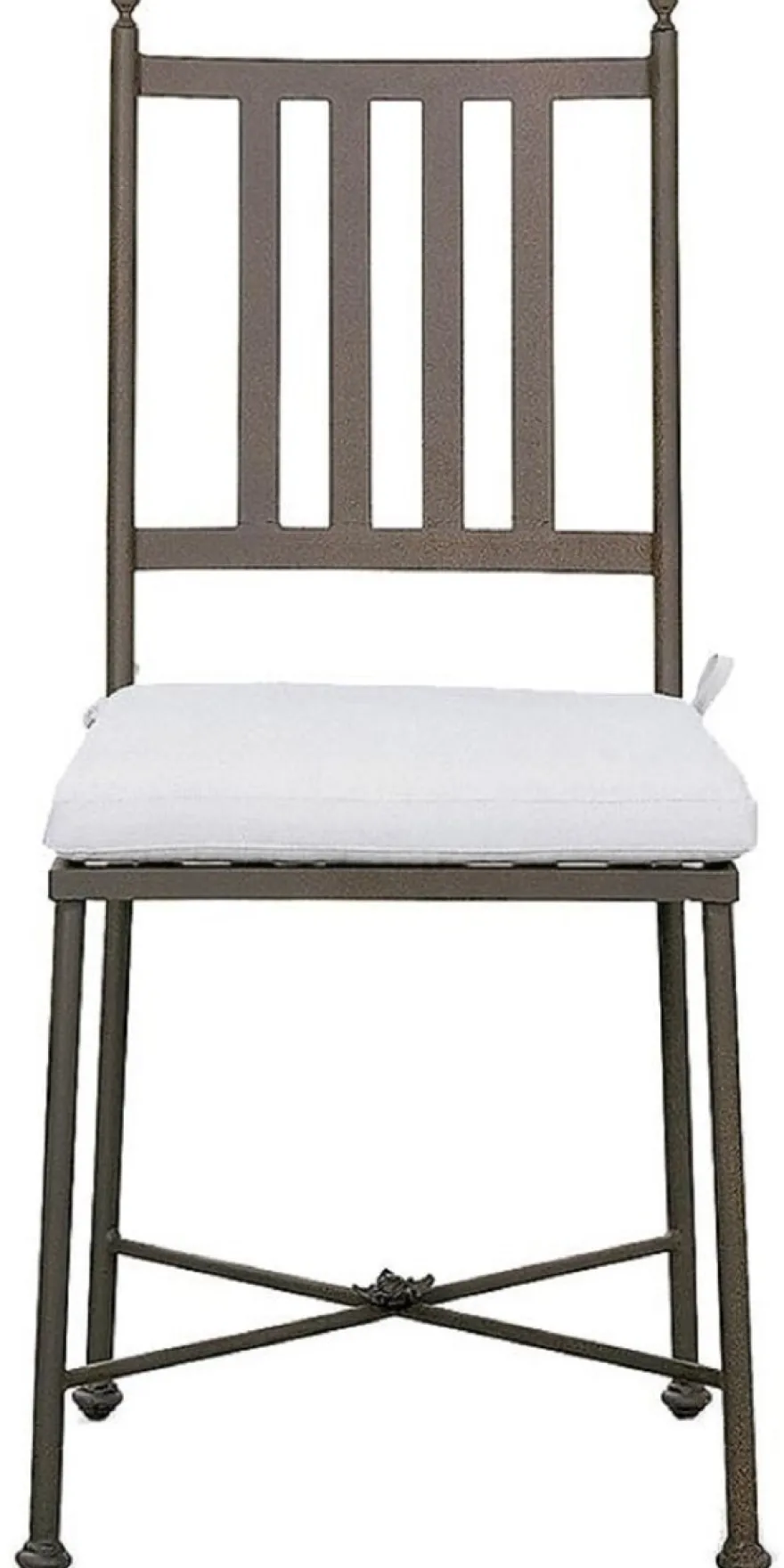 Casa Padrino Luxus Jugendstil Gartenstuhl mit Sitzkissen Braun / Weiß 42 x 45 x H. 103 cm - Handgeschmiedeter Esszimmer Stuhl - Esszimmer Garten Terrassen Möbel