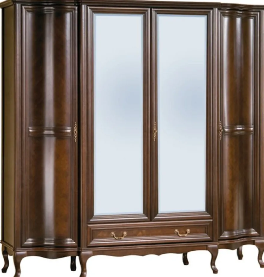 Casa Padrino Luxus Jugendstil Schlafzimmerschrank Dunkelbraun 206,5 x 63,5 x H. 206 cm - Massivholz Kleiderschrank mit 4 Türen und Schublade - Barock & Jugendstil Schlafzimmer Möbel