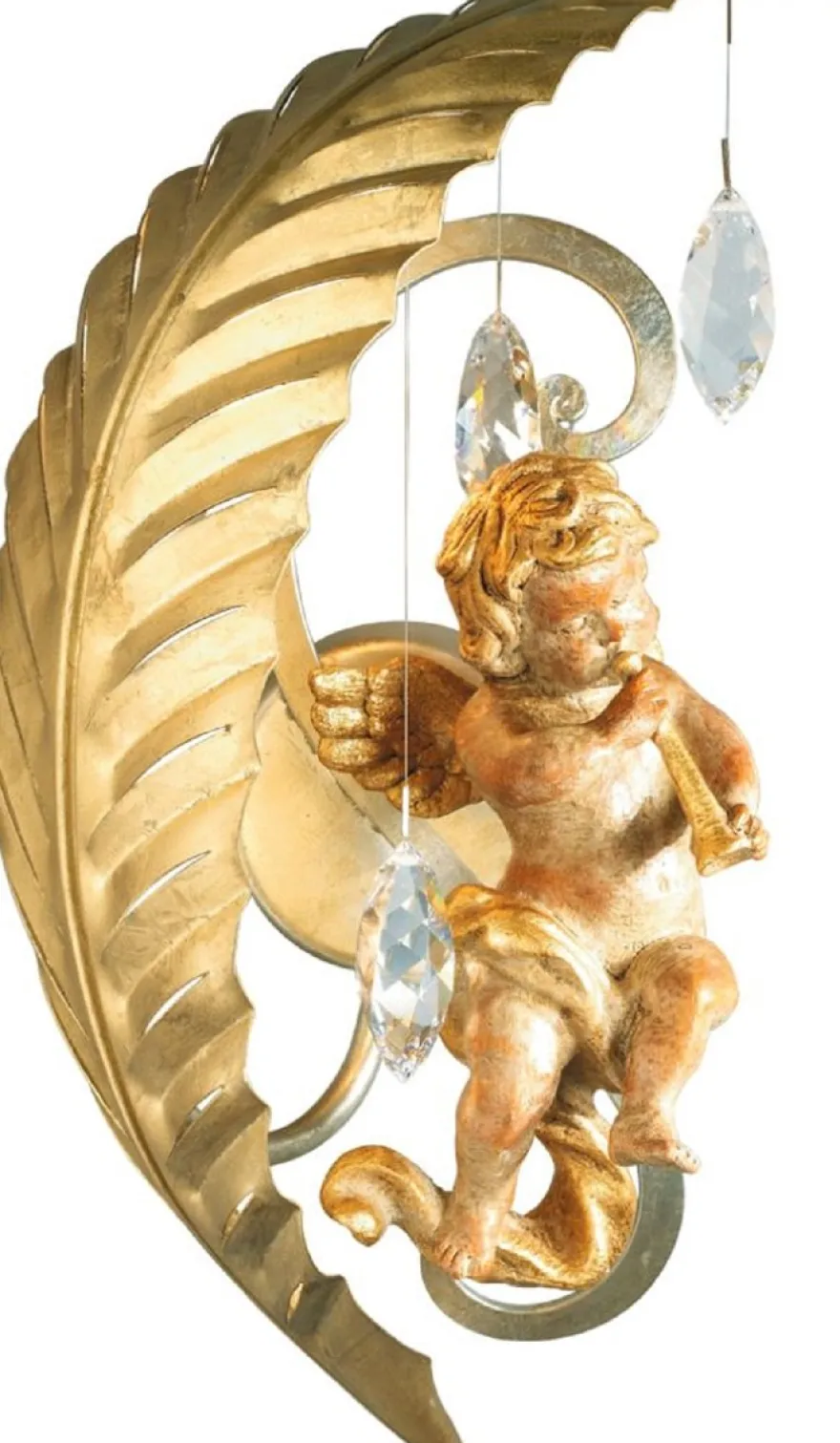 Casa Padrino Luxus Jugendstil LED Wandleuchte Engel Gold 18 x 17 x H. 35 cm - Elegante Metall Wandleuchte mit Swarovski Kristallglas - Barock & Jugendstil Wandleuchten