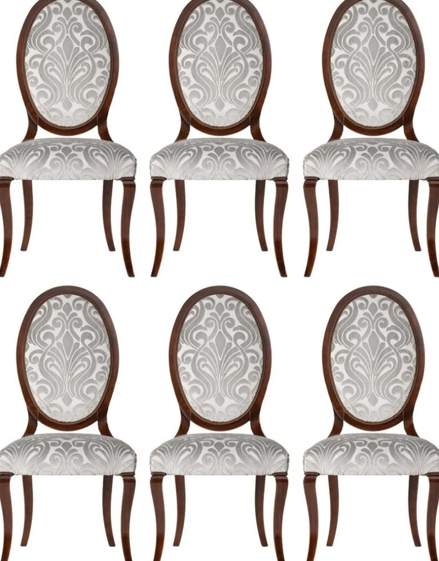 Casa Padrino Luxus Jugendstil Esszimmerstuhl 6er Set Silber / Dunkelbraun 51 x 48 x H. 106 cm - Elegante Küchenstühle mit Muster - Barock & Jugendstil Esszimmer Möbel - Luxus Qualität