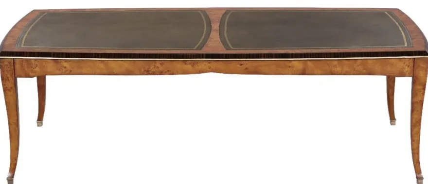 Casa Padrino Luxus Jugendstil Couchtisch Hellbraun / Braun 150 x 75 x H. 47 cm - Eleganter Massivholz Wohnzimmertisch mit hochwertigem Echtleder - Barock & Jugendstil Wohnzimmer Möbel