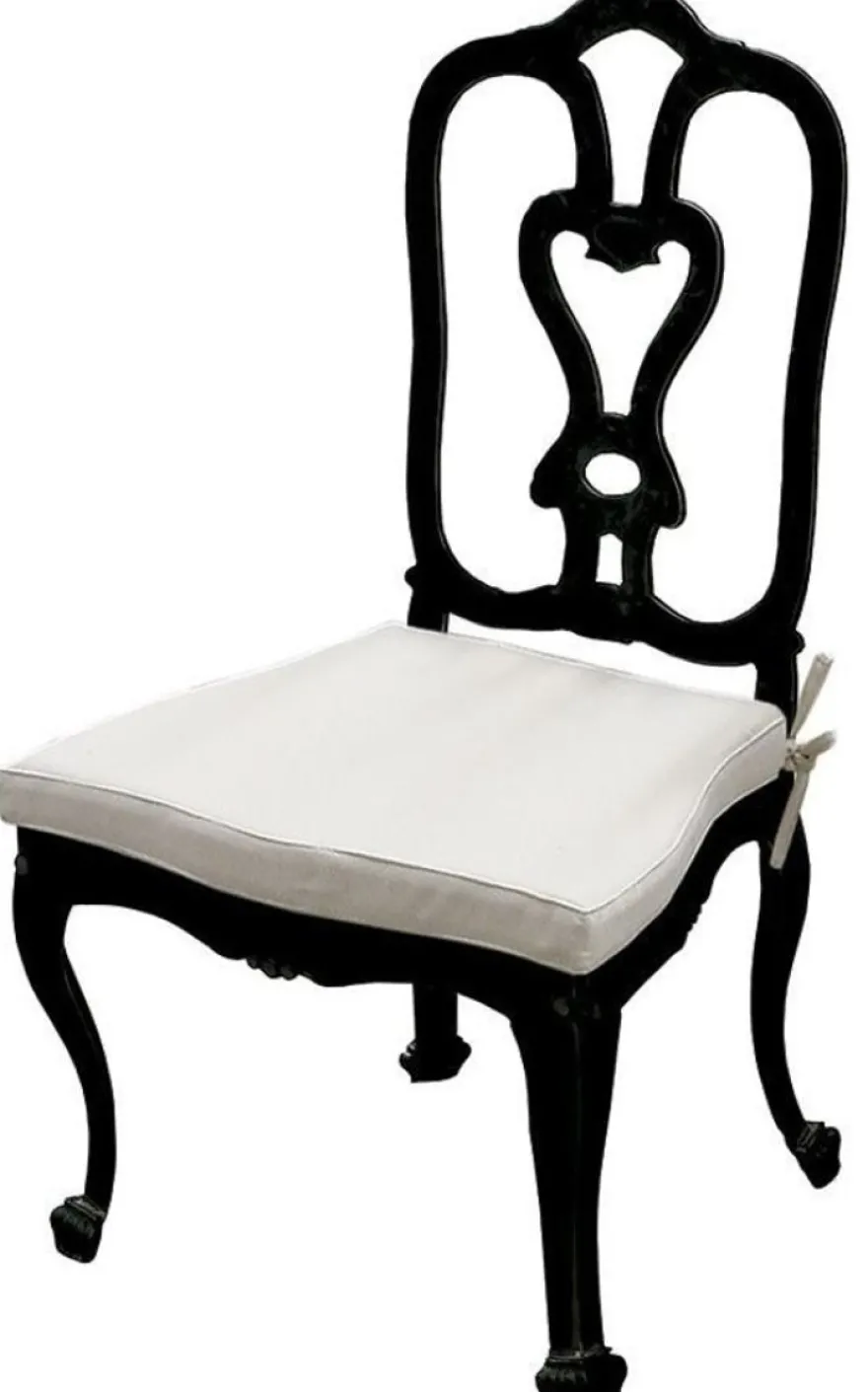 Casa Padrino Luxus Jugendstil Gartenstuhl mit Sitzkissen Schwarz / Hellgrau 56 x 59 x H. 100 cm - Handgeschmiedeter Esszimmer Stuhl - Esszimmer Garten Terrassen Möbel